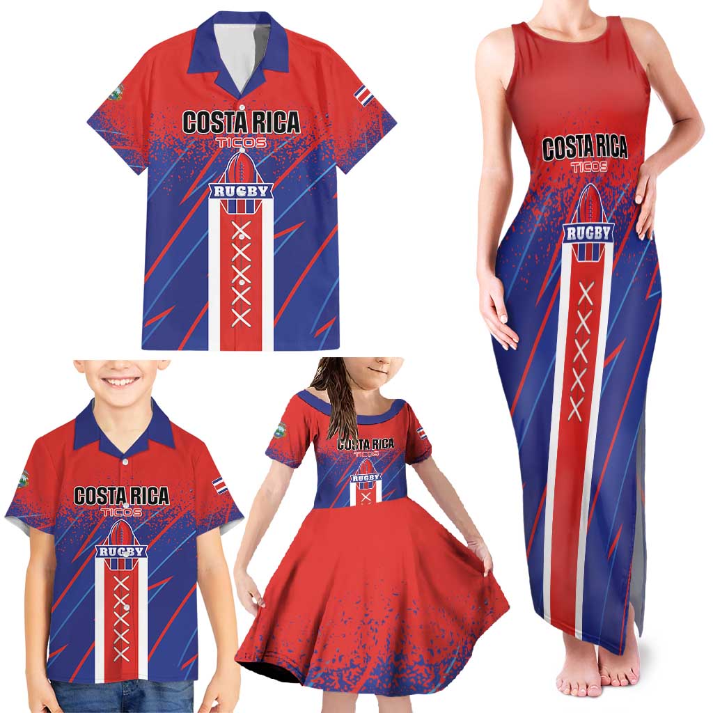 Custom Costa Rica Rugby Family Matching Tank Maxi Dress and Hawaiian Shirt Ticos Go Champions