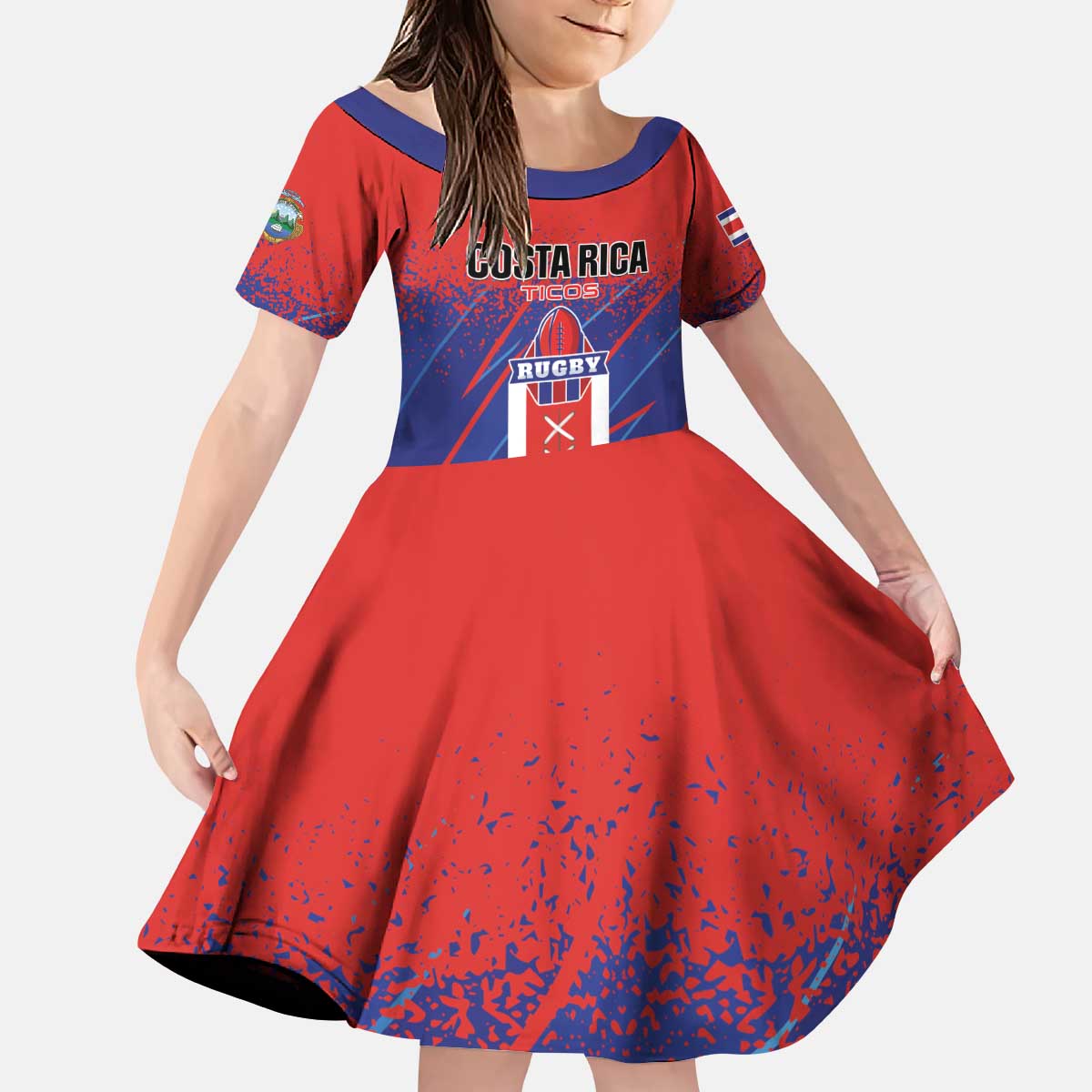 Custom Costa Rica Rugby Kid Short Sleeve Dress Ticos Go Champions