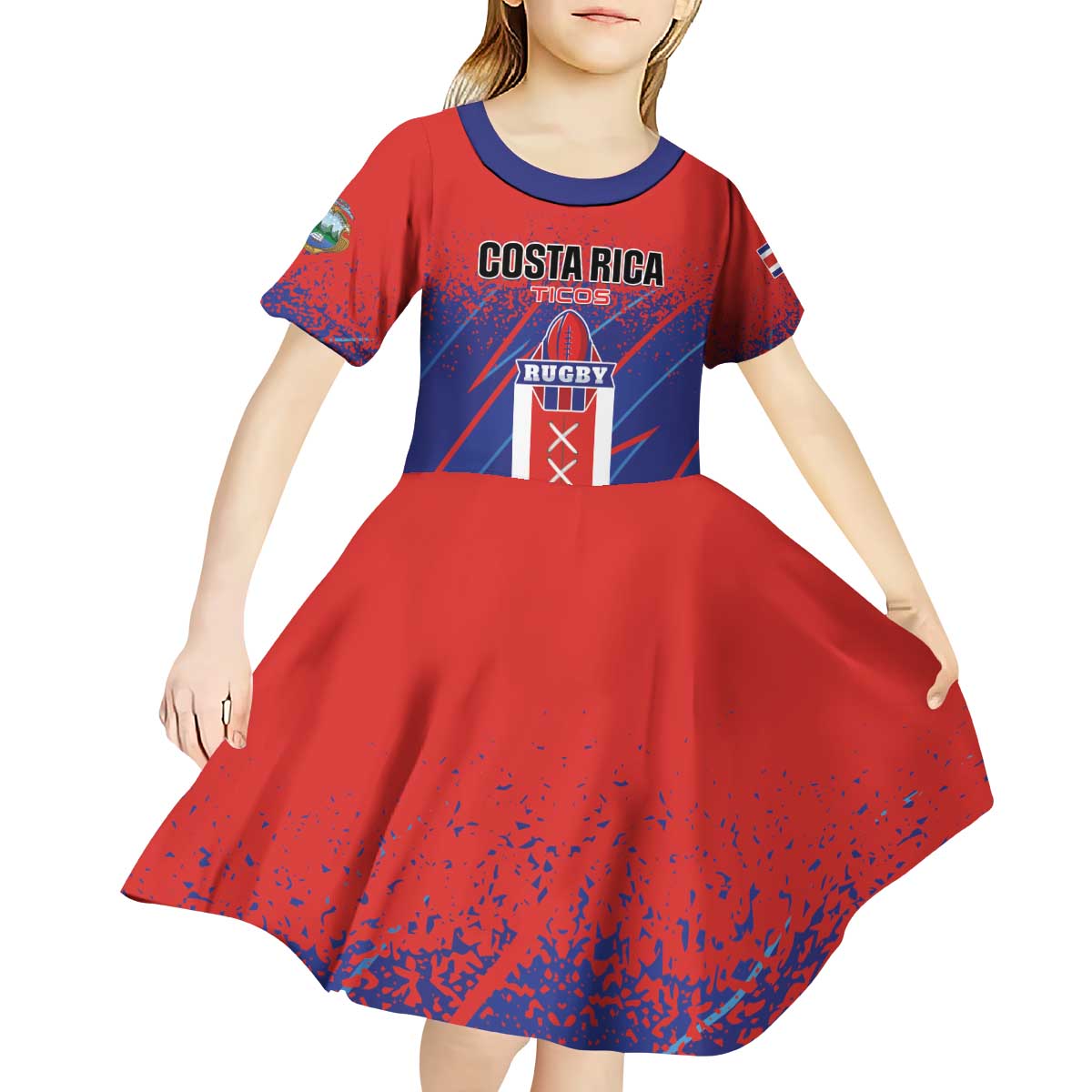 Custom Costa Rica Rugby Kid Short Sleeve Dress Ticos Go Champions