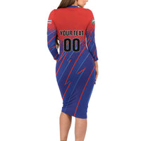 Custom Costa Rica Rugby Long Sleeve Bodycon Dress Ticos Go Champions