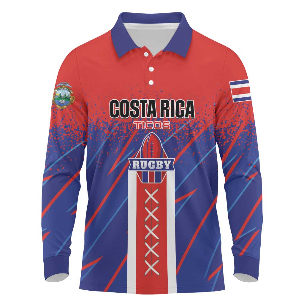 Custom Costa Rica Rugby Long Sleeve Polo Shirt Ticos Go Champions