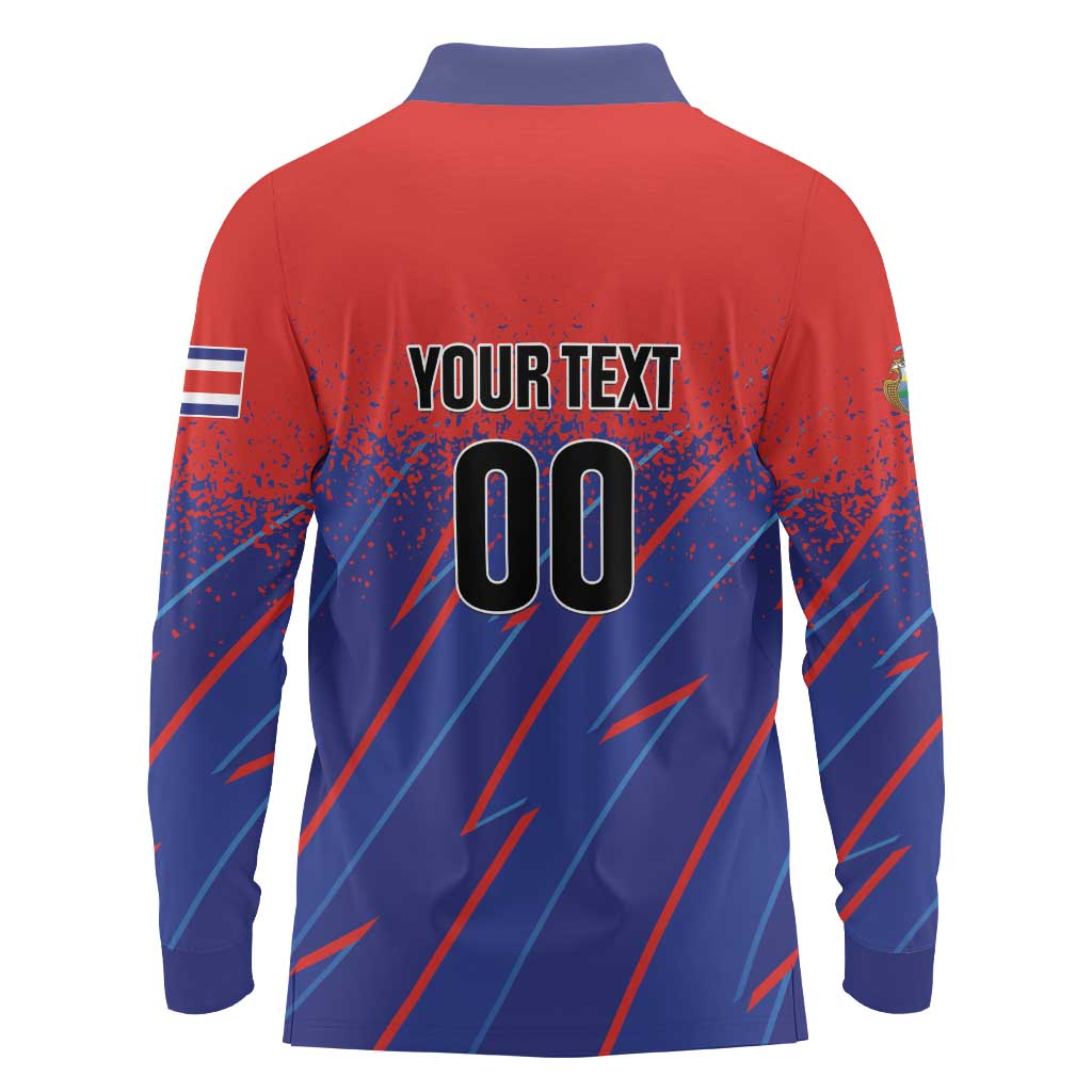 Custom Costa Rica Rugby Long Sleeve Polo Shirt Ticos Go Champions