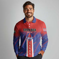 Custom Costa Rica Rugby Long Sleeve Polo Shirt Ticos Go Champions