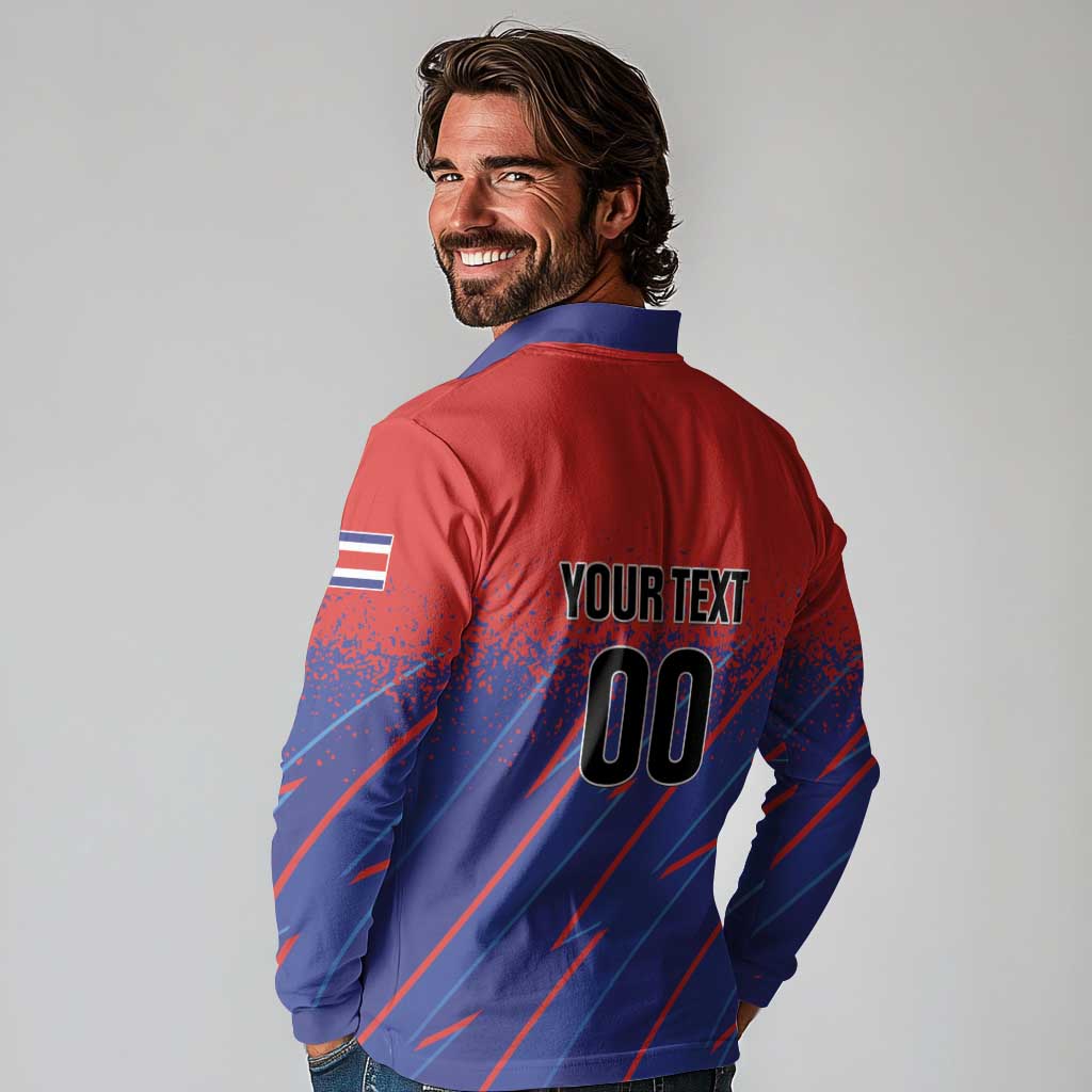 Custom Costa Rica Rugby Long Sleeve Polo Shirt Ticos Go Champions