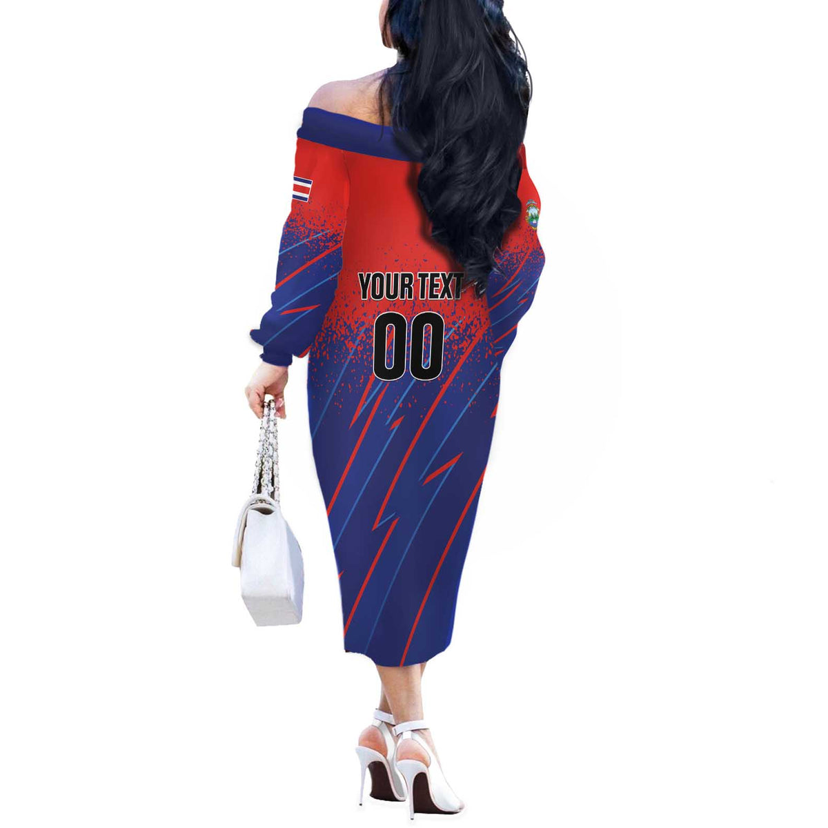 Custom Costa Rica Rugby Off The Shoulder Long Sleeve Dress Ticos Go Champions