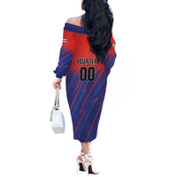 Custom Costa Rica Rugby Off The Shoulder Long Sleeve Dress Ticos Go Champions