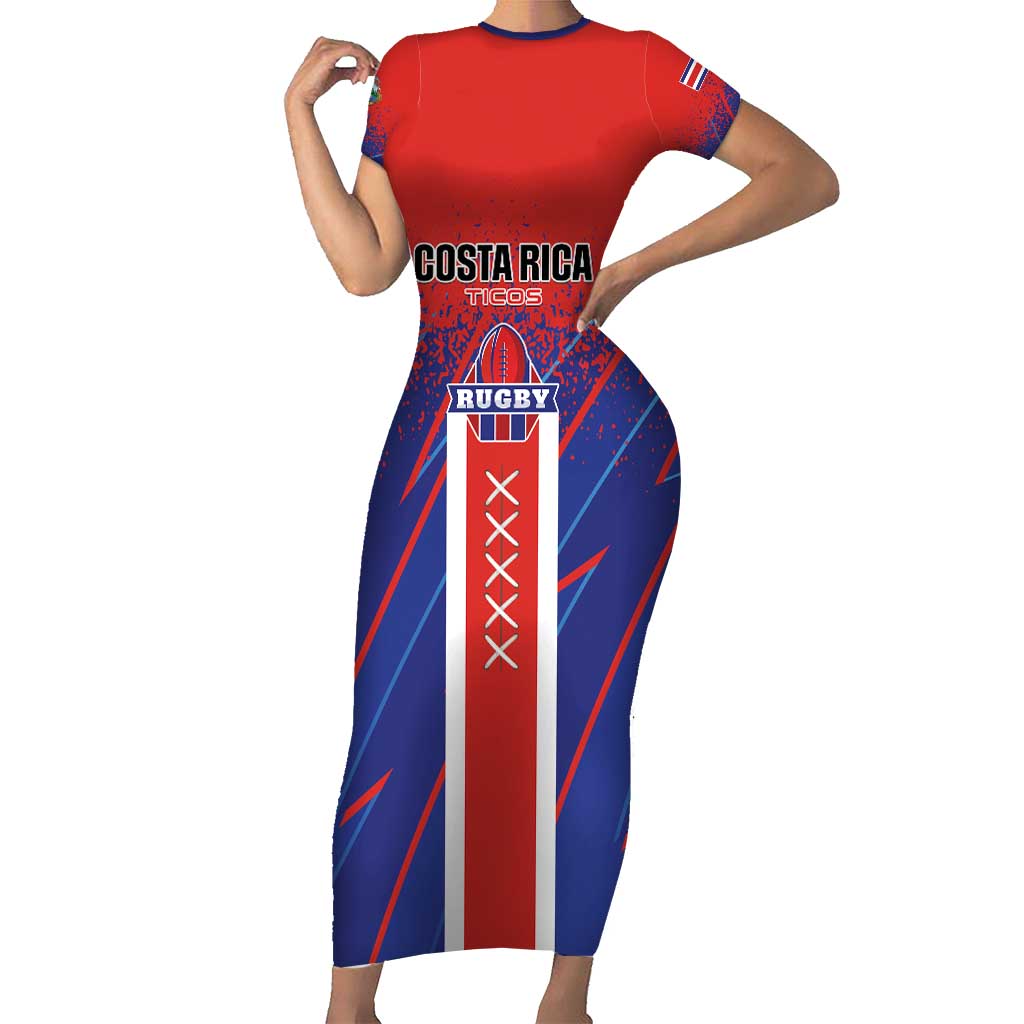 Custom Costa Rica Rugby Short Sleeve Bodycon Dress Ticos Go Champions
