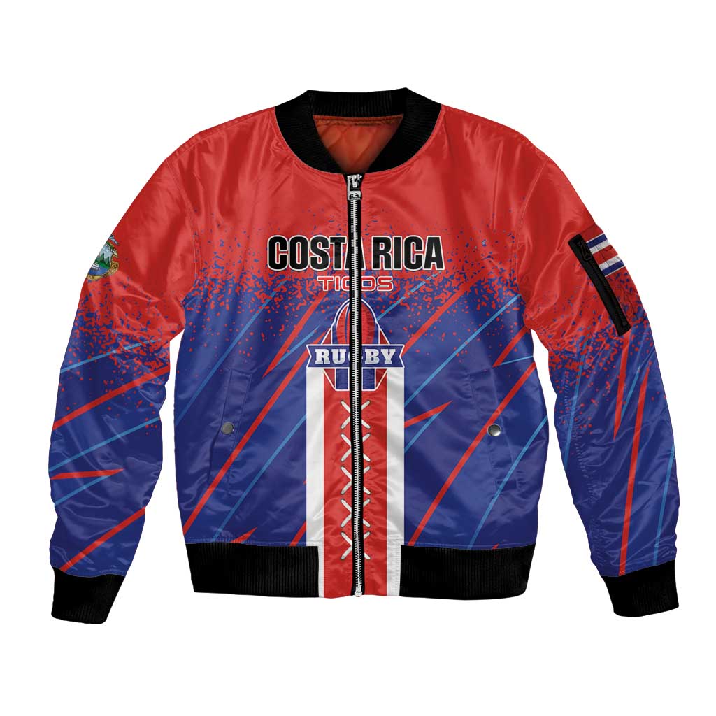 Custom Costa Rica Rugby Sleeve Zip Bomber Jacket Ticos Go Champions