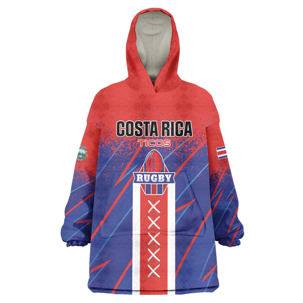 Custom Costa Rica Rugby Wearable Blanket Hoodie Ticos Go Champions