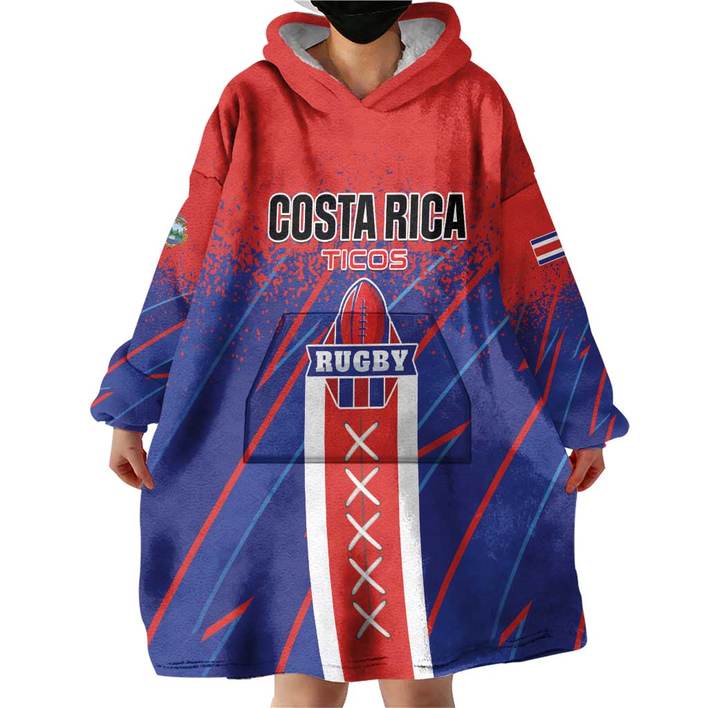 Custom Costa Rica Rugby Wearable Blanket Hoodie Ticos Go Champions