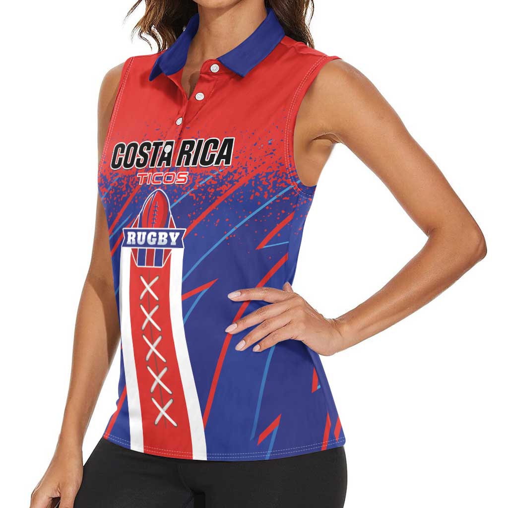 Custom Costa Rica Rugby Women Sleeveless Polo Shirt Ticos Go Champions