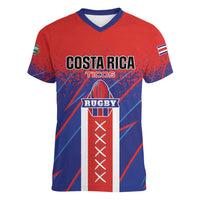 Custom Costa Rica Rugby Women V-Neck T-Shirt Ticos Go Champions