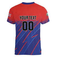 Custom Costa Rica Rugby Women V-Neck T-Shirt Ticos Go Champions