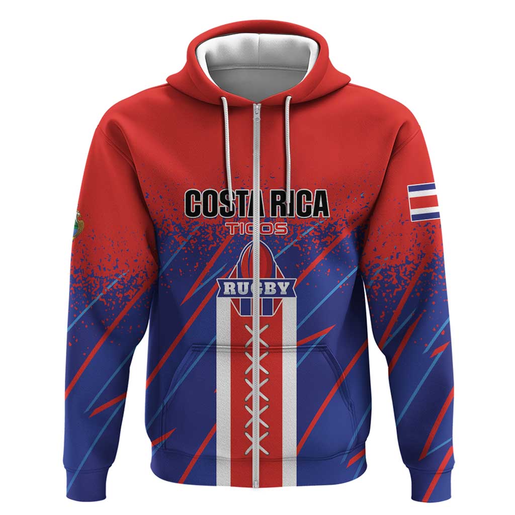 Custom Costa Rica Rugby Zip Hoodie Ticos Go Champions