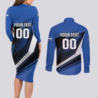 Custom El Salvador Rugby Couples Matching Long Sleeve Bodycon Dress and Long Sleeve Button Shirt Los Torogoces Go Champions