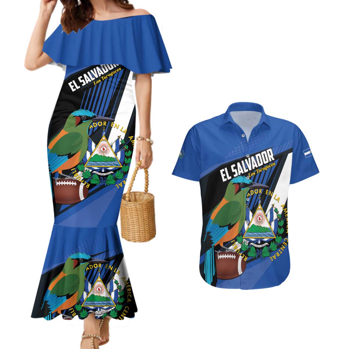 Custom El Salvador Rugby Couples Matching Mermaid Dress and Hawaiian Shirt Los Torogoces Go Champions