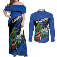 Custom El Salvador Rugby Couples Matching Off Shoulder Maxi Dress and Long Sleeve Button Shirt Los Torogoces Go Champions