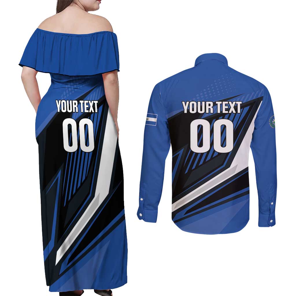 Custom El Salvador Rugby Couples Matching Off Shoulder Maxi Dress and Long Sleeve Button Shirt Los Torogoces Go Champions