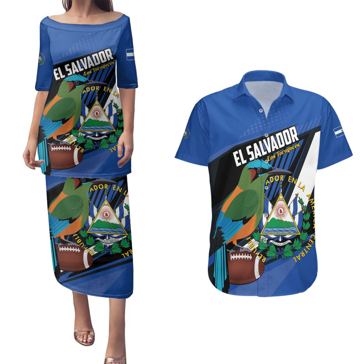 Custom El Salvador Rugby Couples Matching Puletasi and Hawaiian Shirt Los Torogoces Go Champions
