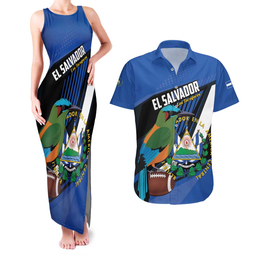 Custom El Salvador Rugby Couples Matching Tank Maxi Dress and Hawaiian Shirt Los Torogoces Go Champions