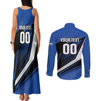 Custom El Salvador Rugby Couples Matching Tank Maxi Dress and Long Sleeve Button Shirt Los Torogoces Go Champions