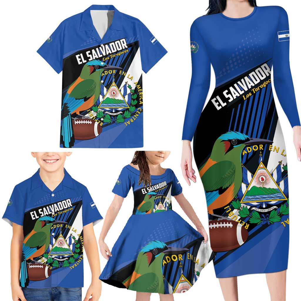 Custom El Salvador Rugby Family Matching Long Sleeve Bodycon Dress and Hawaiian Shirt Los Torogoces Go Champions