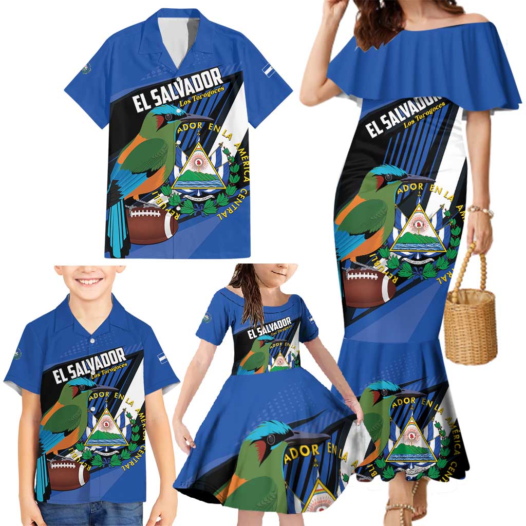 Custom El Salvador Rugby Family Matching Mermaid Dress and Hawaiian Shirt Los Torogoces Go Champions