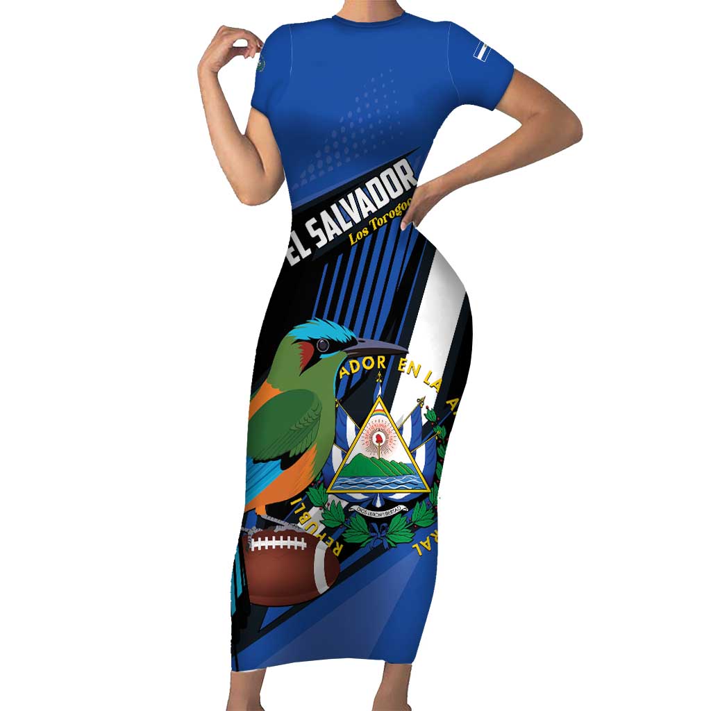 Custom El Salvador Rugby Family Matching Short Sleeve Bodycon Dress and Hawaiian Shirt Los Torogoces Go Champions