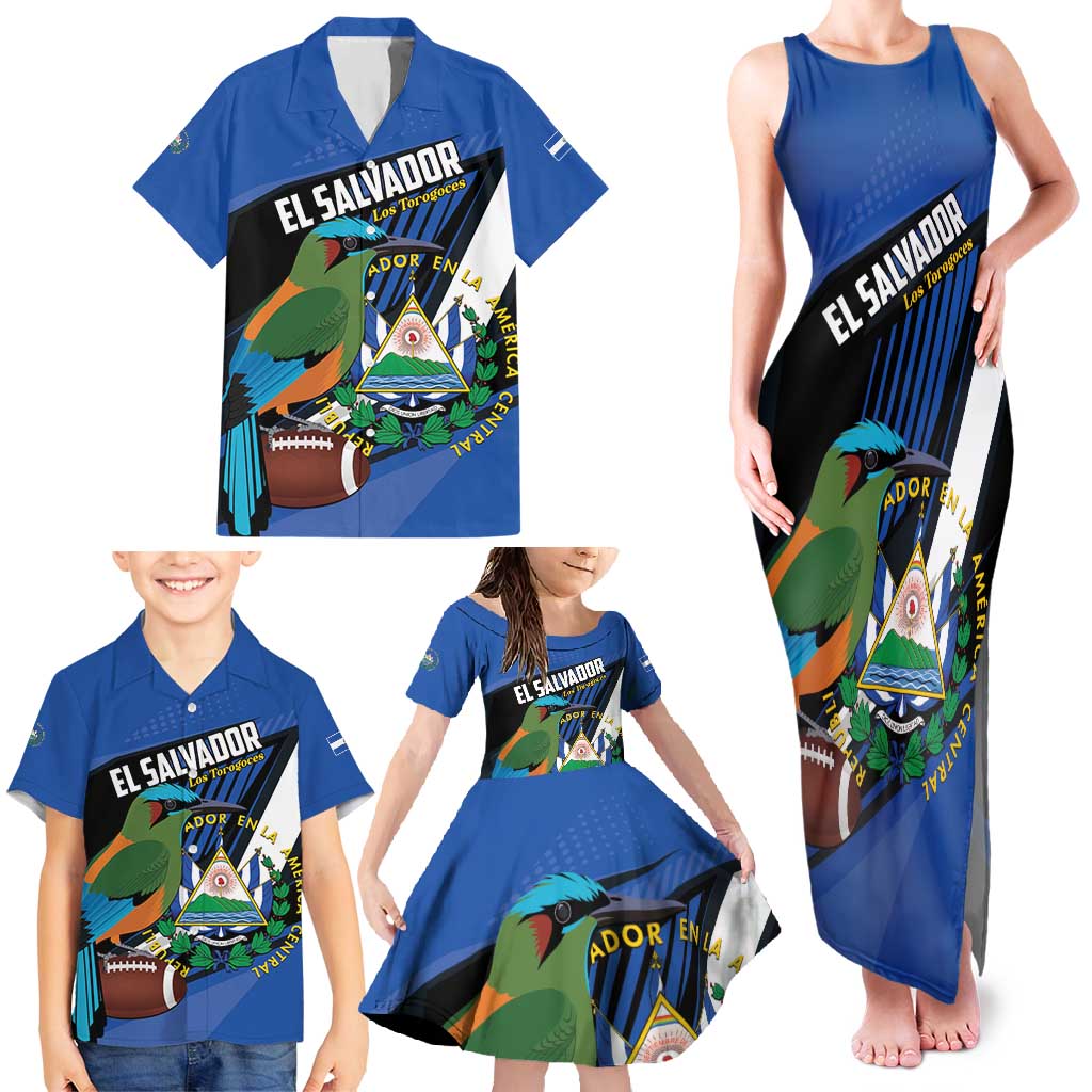 Custom El Salvador Rugby Family Matching Tank Maxi Dress and Hawaiian Shirt Los Torogoces Go Champions