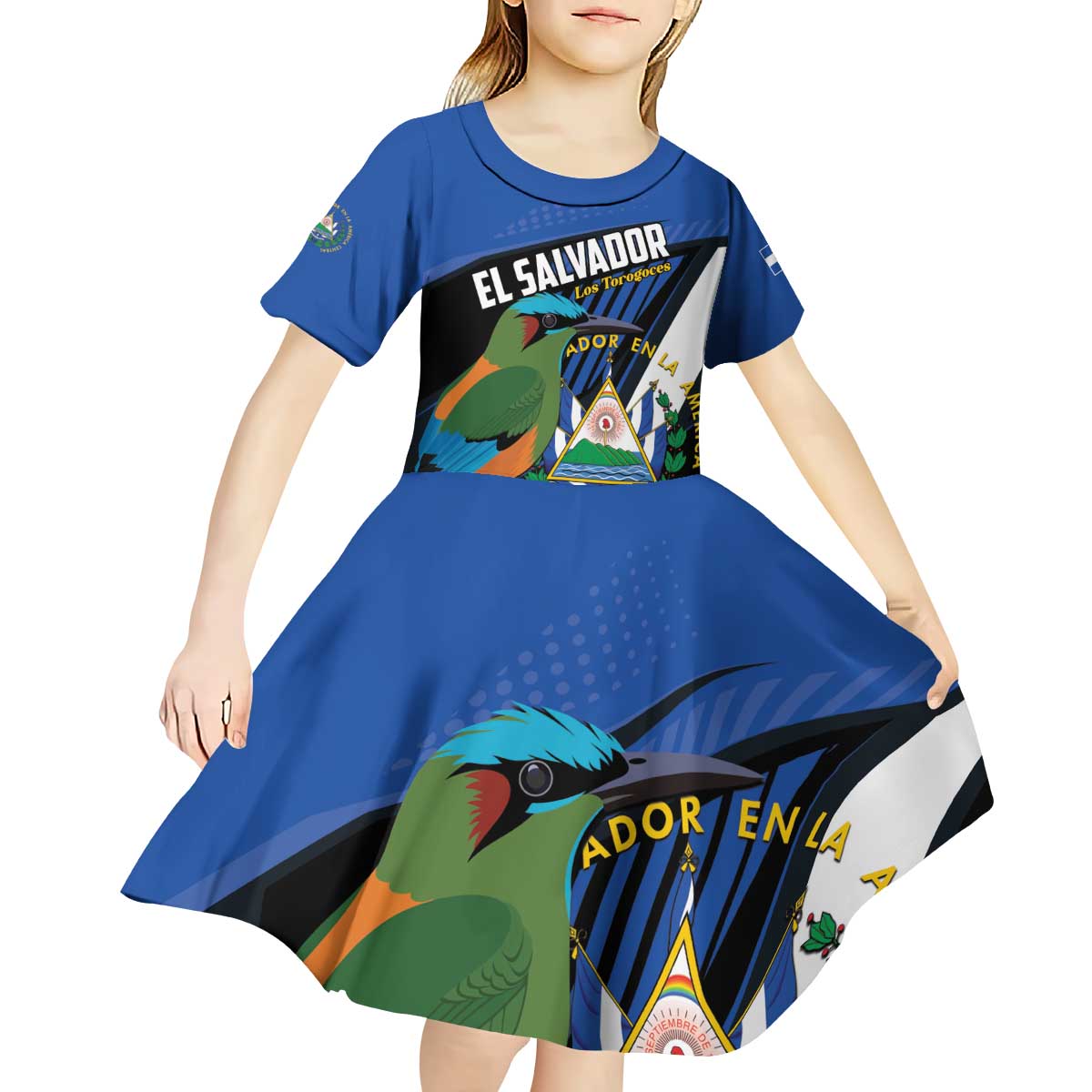 Custom El Salvador Rugby Kid Short Sleeve Dress Los Torogoces Go Champions