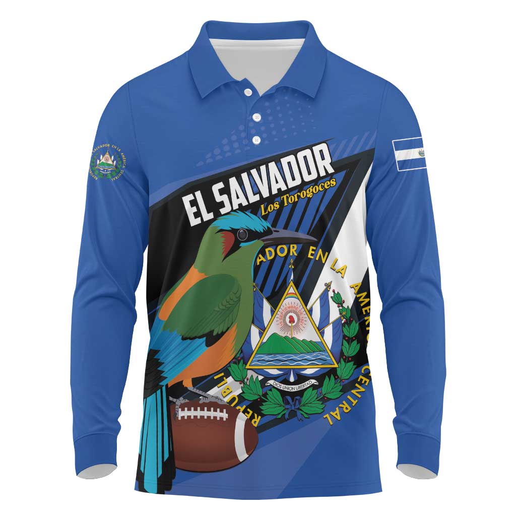 Custom El Salvador Rugby Long Sleeve Polo Shirt Los Torogoces Go Champions