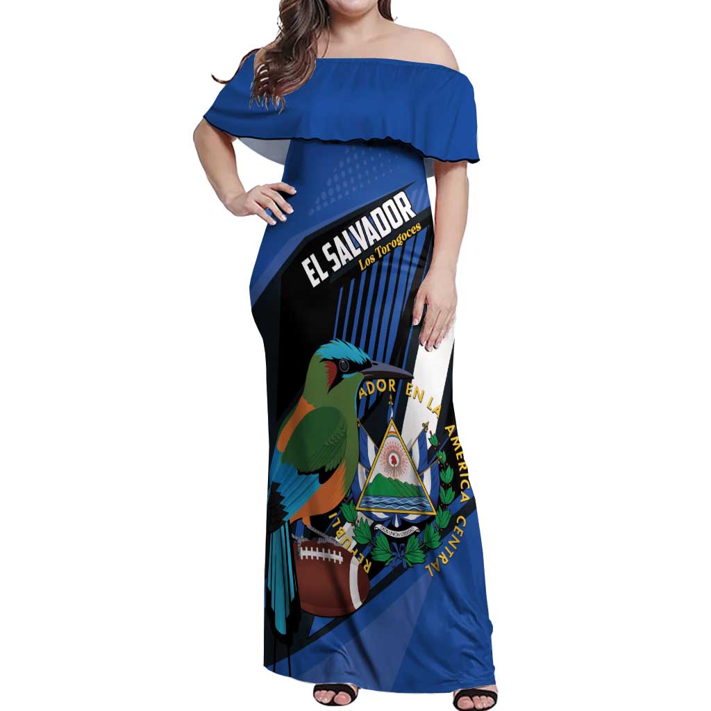 Custom El Salvador Rugby Off Shoulder Maxi Dress Los Torogoces Go Champions