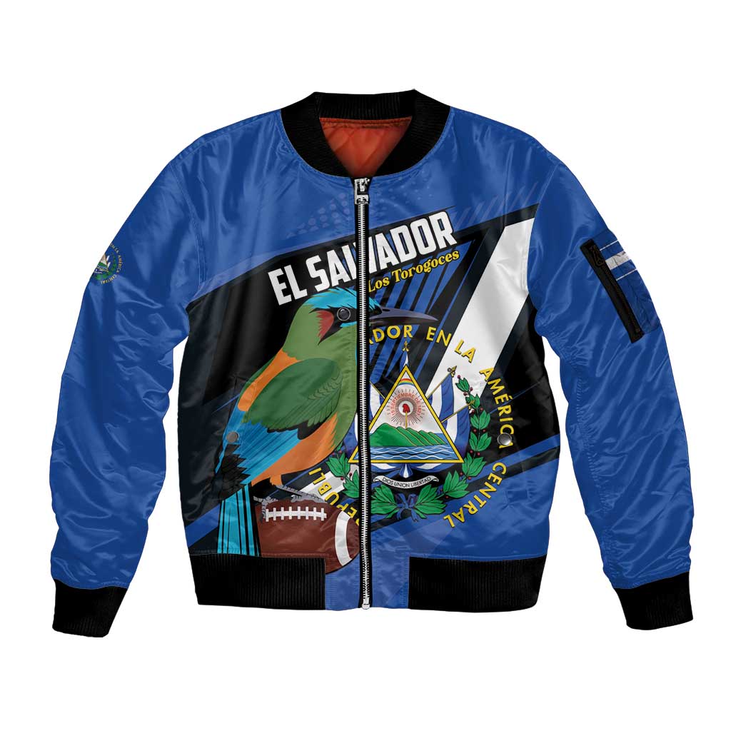 Custom El Salvador Rugby Sleeve Zip Bomber Jacket Los Torogoces Go Champions