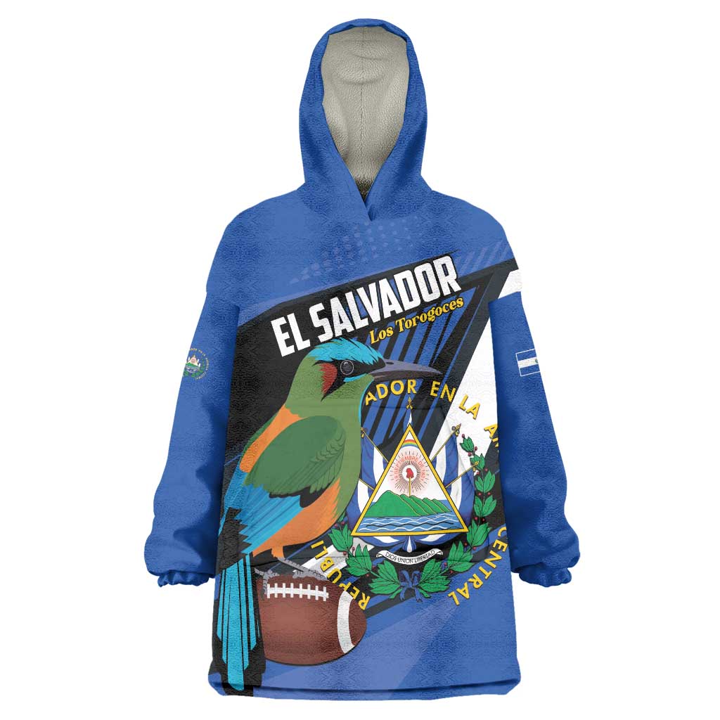Custom El Salvador Rugby Wearable Blanket Hoodie Los Torogoces Go Champions