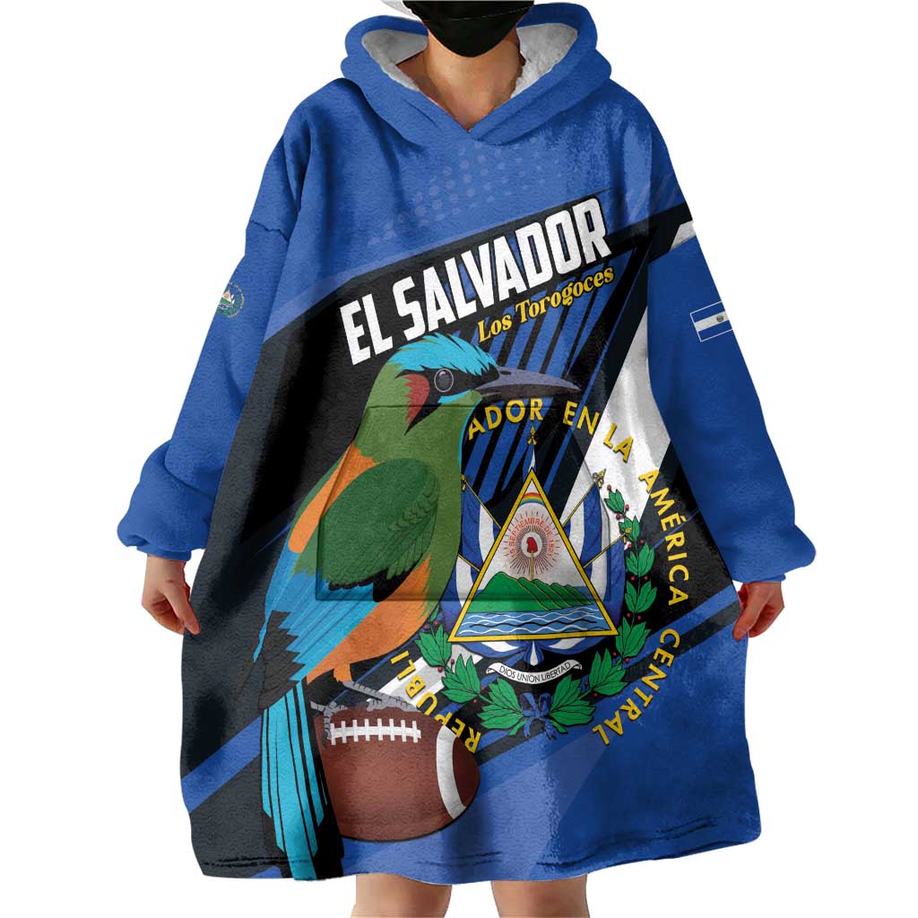 Custom El Salvador Rugby Wearable Blanket Hoodie Los Torogoces Go Champions