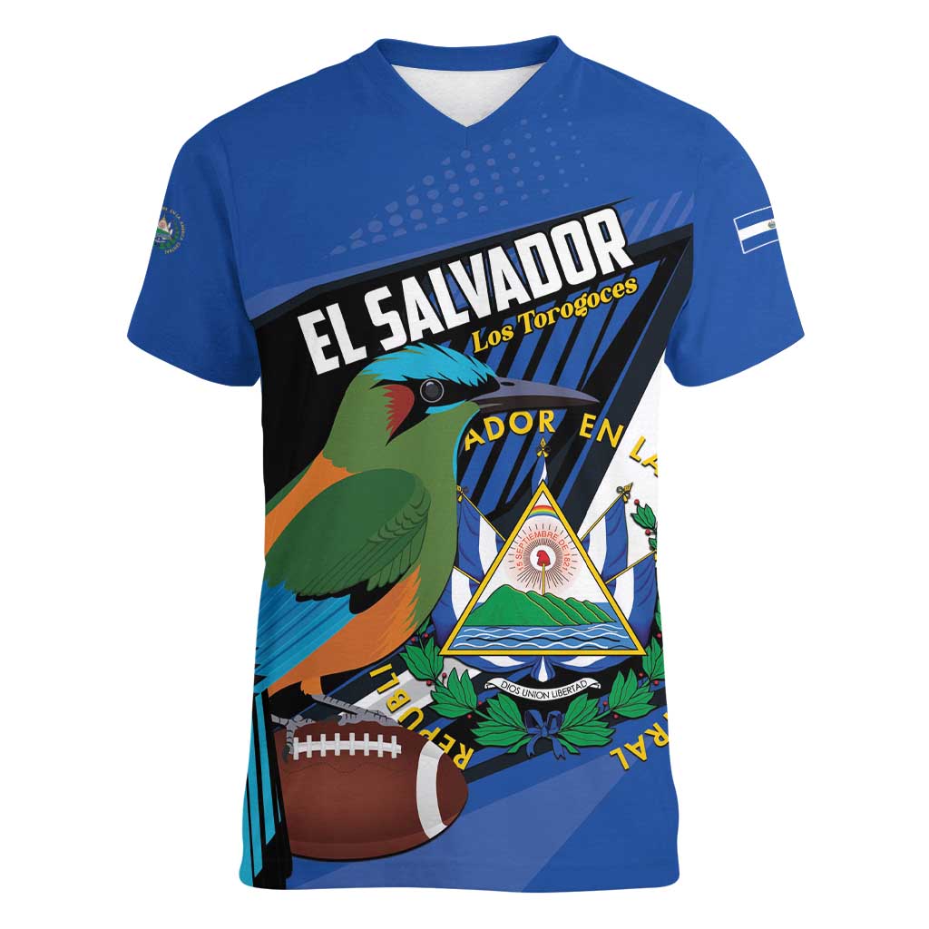 Custom El Salvador Rugby Women V-Neck T-Shirt Los Torogoces Go Champions