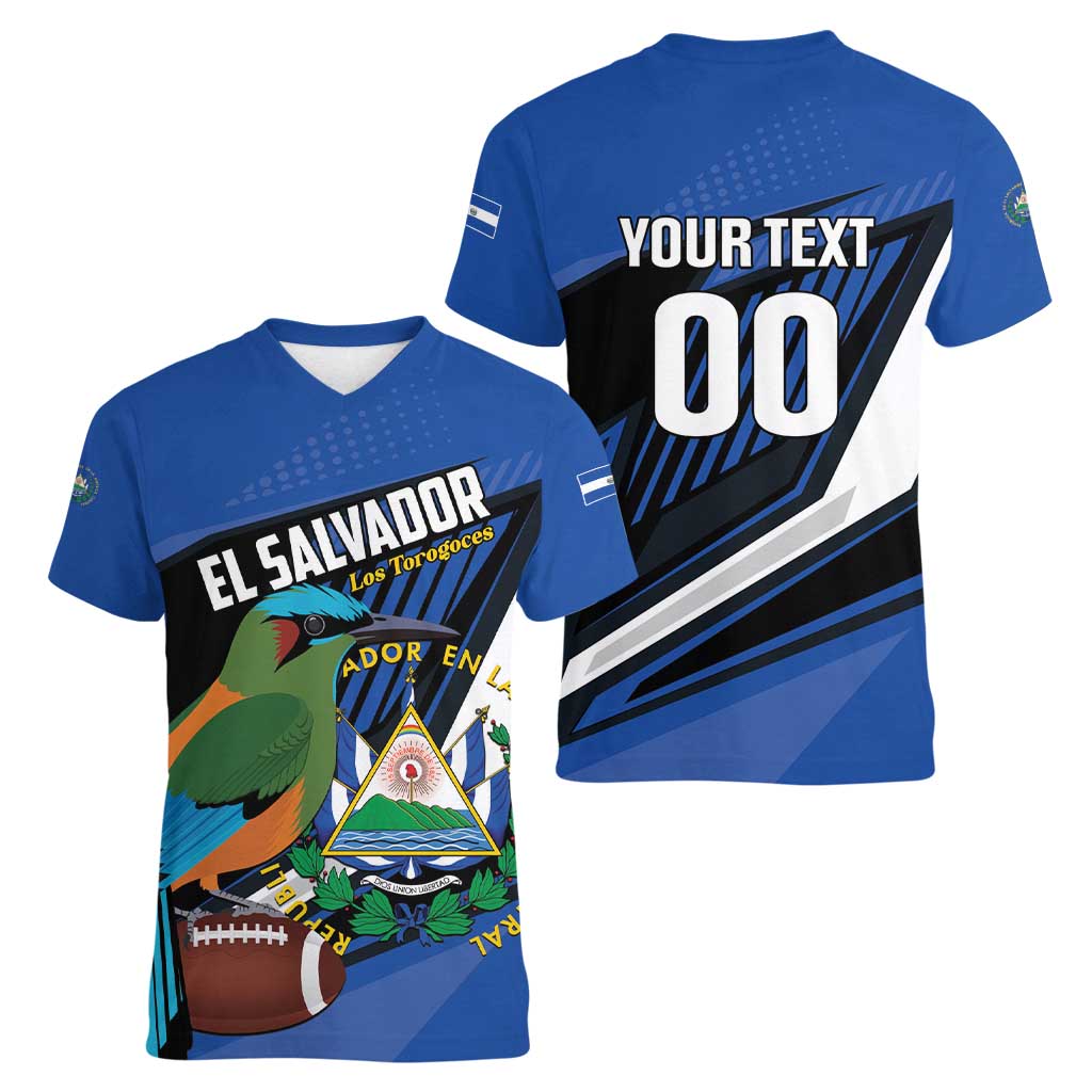 Custom El Salvador Rugby Women V-Neck T-Shirt Los Torogoces Go Champions