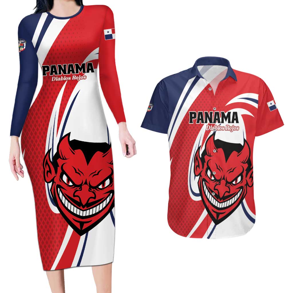 Custom Panama Rugby Couples Matching Long Sleeve Bodycon Dress and Hawaiian Shirt Diablos Rojos Go Champions