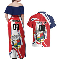 Custom Panama Rugby Couples Matching Off Shoulder Maxi Dress and Hawaiian Shirt Diablos Rojos Go Champions