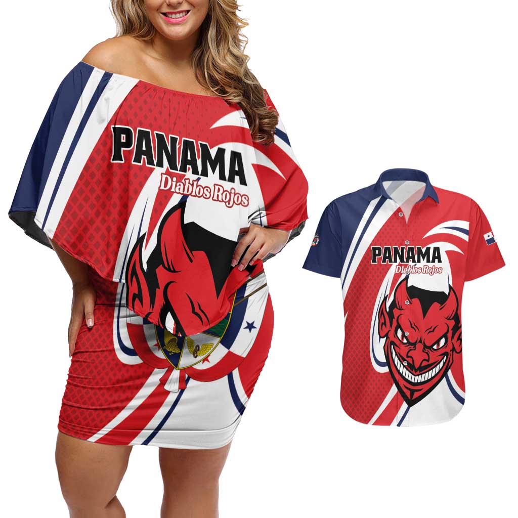 Custom Panama Rugby Couples Matching Off Shoulder Short Dress and Hawaiian Shirt Diablos Rojos Go Champions