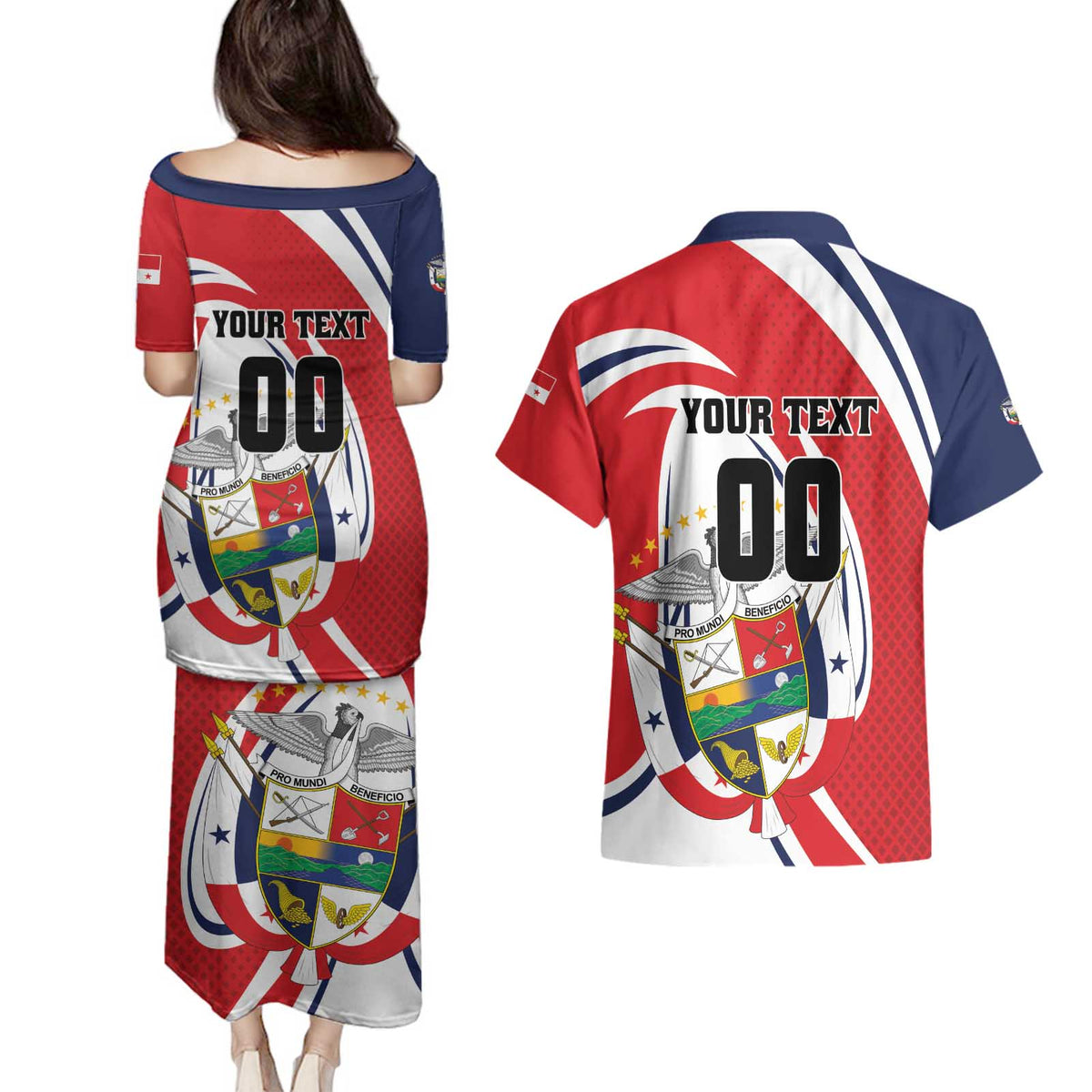 Custom Panama Rugby Couples Matching Puletasi and Hawaiian Shirt Diablos Rojos Go Champions