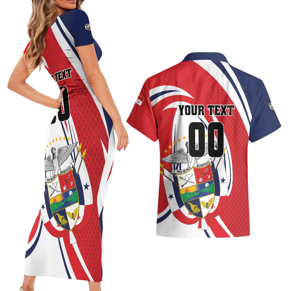 Custom Panama Rugby Couples Matching Short Sleeve Bodycon Dress and Hawaiian Shirt Diablos Rojos Go Champions