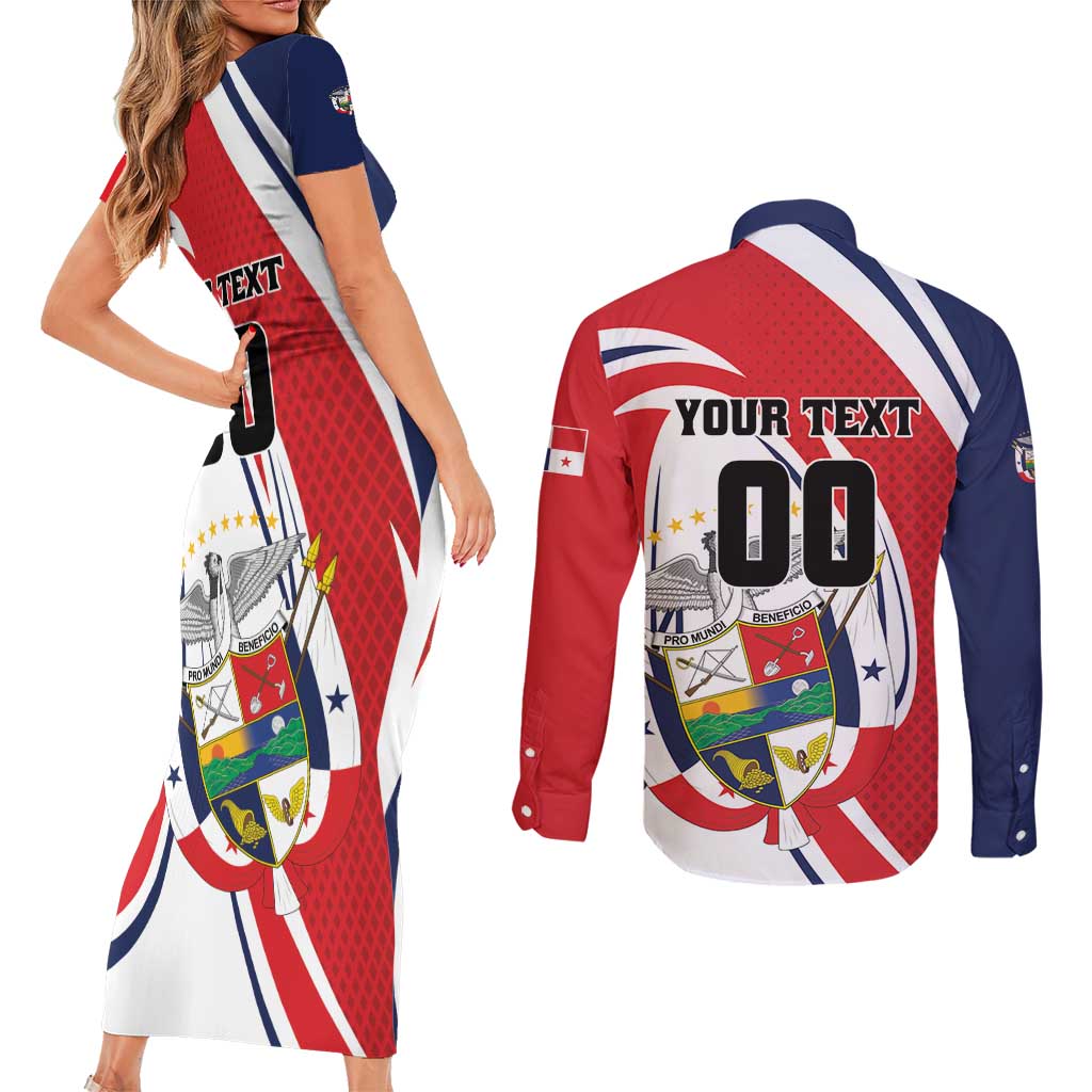 Custom Panama Rugby Couples Matching Short Sleeve Bodycon Dress and Long Sleeve Button Shirt Diablos Rojos Go Champions