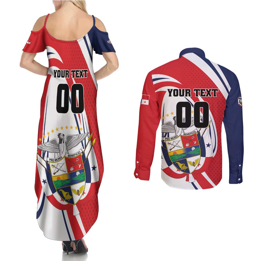 Custom Panama Rugby Couples Matching Summer Maxi Dress and Long Sleeve Button Shirt Diablos Rojos Go Champions
