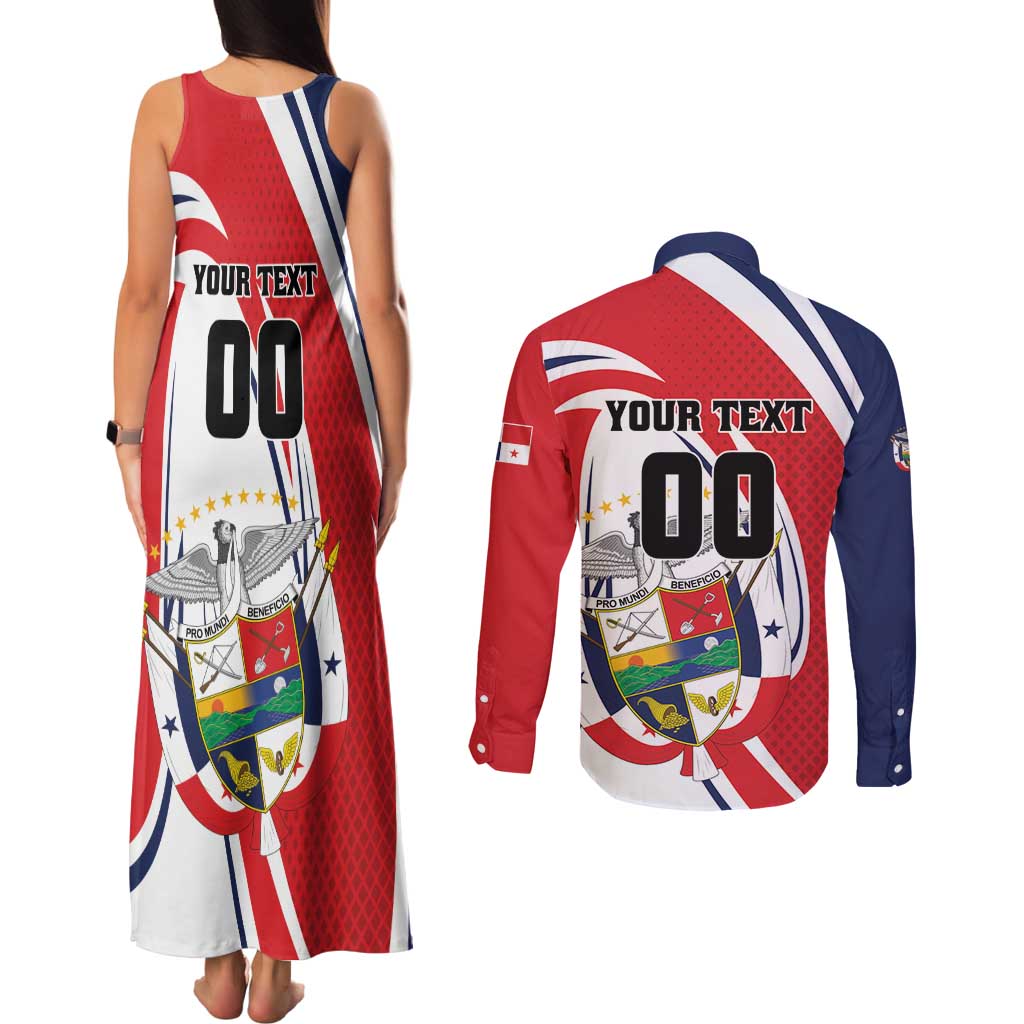 Custom Panama Rugby Couples Matching Tank Maxi Dress and Long Sleeve Button Shirt Diablos Rojos Go Champions