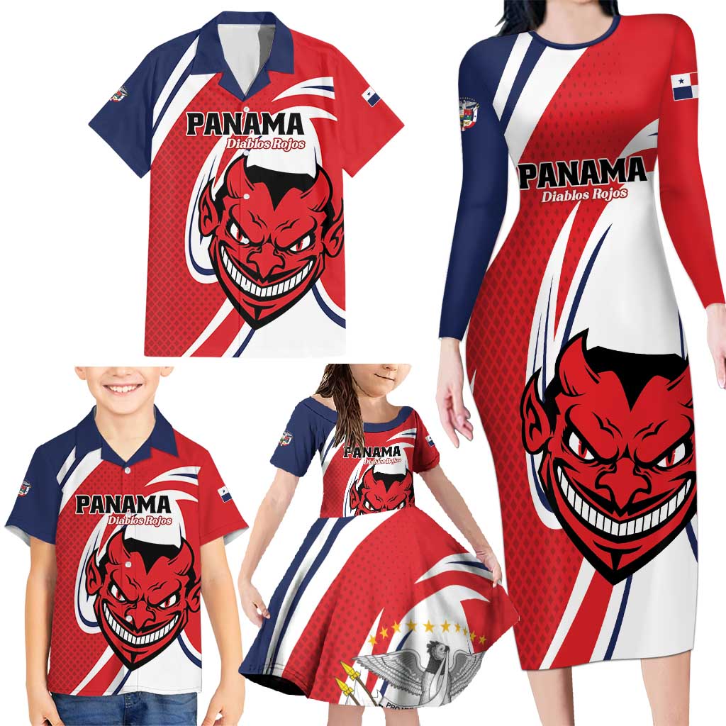 Custom Panama Rugby Family Matching Long Sleeve Bodycon Dress and Hawaiian Shirt Diablos Rojos Go Champions