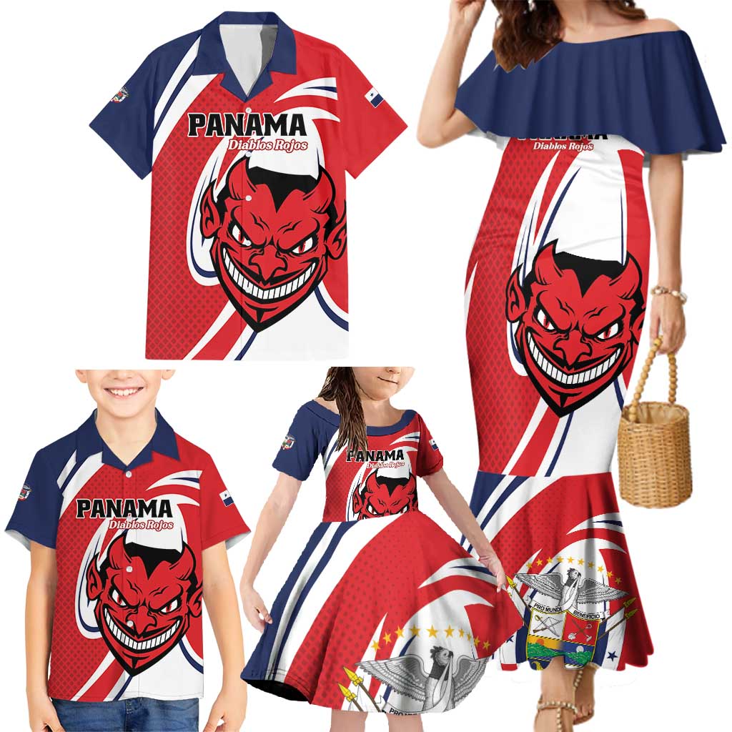 Custom Panama Rugby Family Matching Mermaid Dress and Hawaiian Shirt Diablos Rojos Go Champions