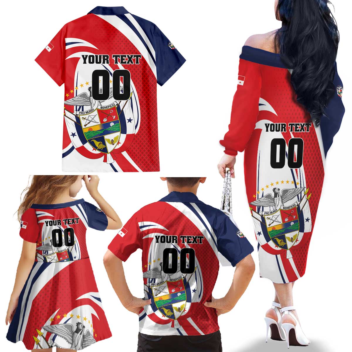 Custom Panama Rugby Family Matching Off The Shoulder Long Sleeve Dress and Hawaiian Shirt Diablos Rojos Go Champions