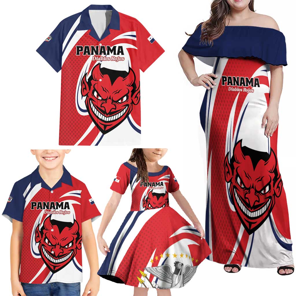 Custom Panama Rugby Family Matching Off Shoulder Maxi Dress and Hawaiian Shirt Diablos Rojos Go Champions