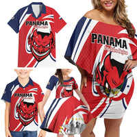 Custom Panama Rugby Family Matching Off Shoulder Short Dress and Hawaiian Shirt Diablos Rojos Go Champions